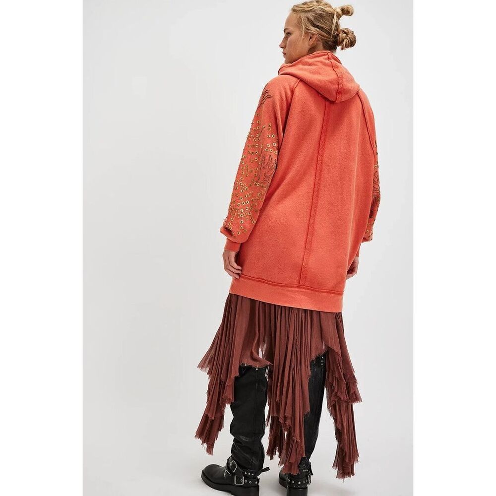 Free People Sparkle Daze Kango Hoodie Embellished We The Free Red Combo L NEW - Picture 4 of 5